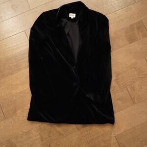 Bibi Long Sleeve Collared Velvet Suede Blazer Black Womens Size Medium